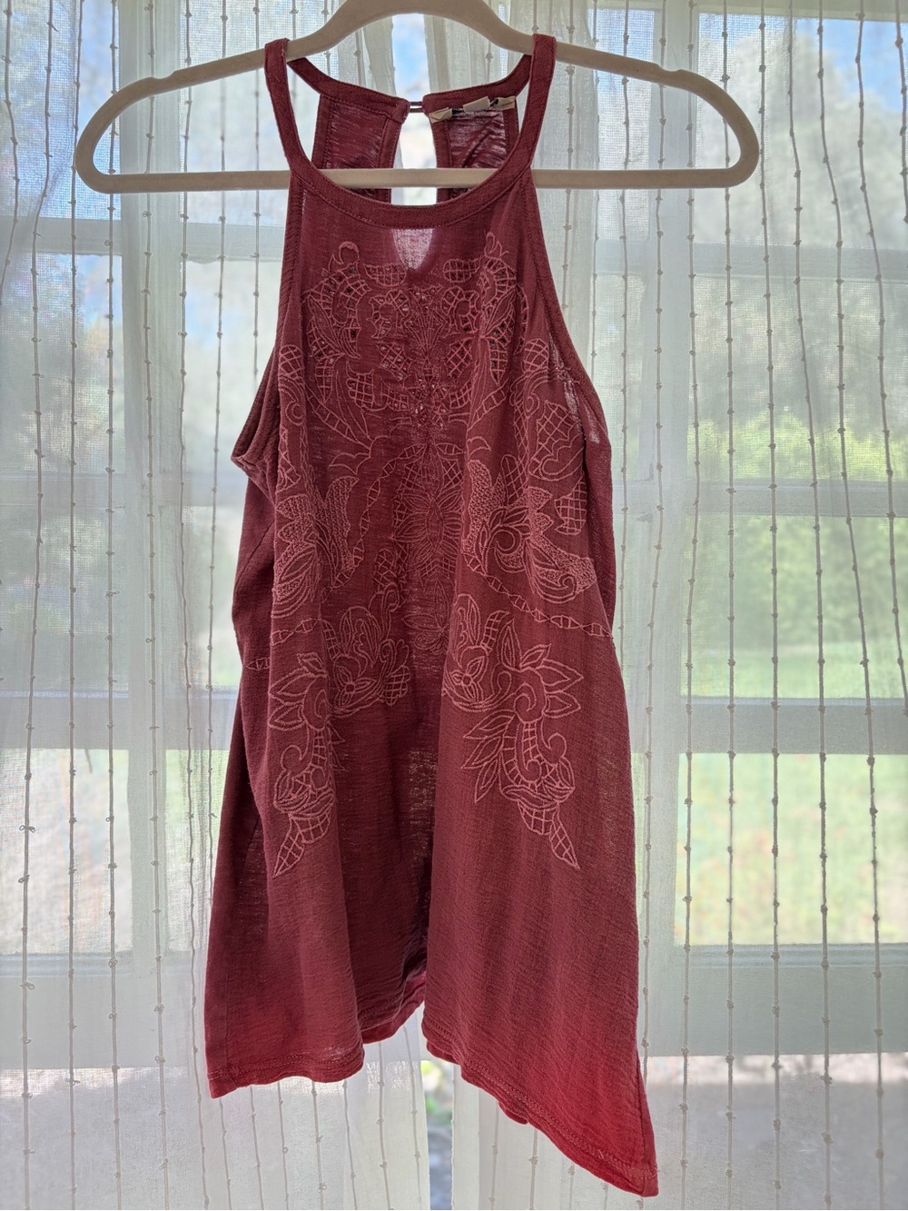 Lucky Brand Dusty Red Embroidered Halter Tank